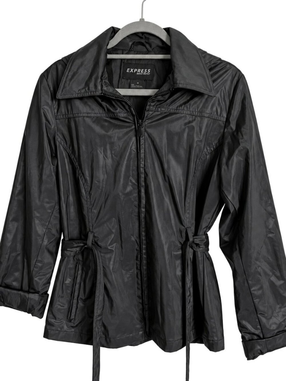 Express Black Coated Belted Zip Jacket Size M